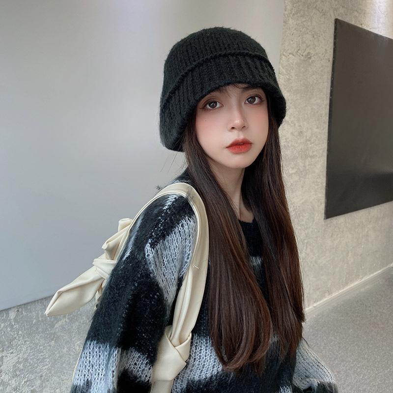 Women's Korean Dongdaemun Same Style Wool Fisherman Hat Autumn and Winter Korean Version Showing Face Small Warm Knitted Bucket Hat Trendy