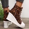 Fashion Leopard Print Wedge Heel Short Boots for Women Fashion Lace Up Platform Ankle Boots Woman Thick Sole Casual High Top Sneakers