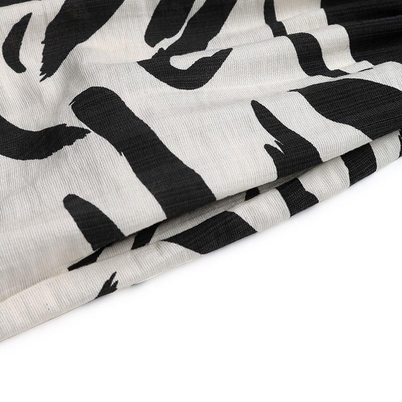 VEZFAA Women's Fashion Summer Spring Zebra Print Sleeveless V-Neck High Waist Casual Dresses