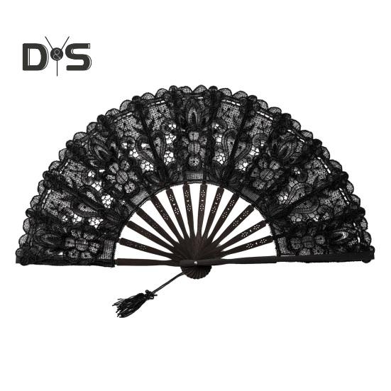 

Винтажный кружевной складной веер, портативный летний цветочный кружевной веер, украшение для танцевального представления, аксессуары для костюмов для вечеринок B чёрный