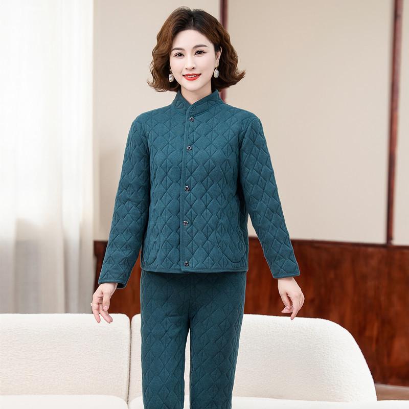 Women's Winter 3-Piece Set: Silk Cotton Coat & Outerwear for Middle-Aged
