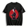 Japanese Fox Mask Samurai Print Trendy T-Shirt Retro Dark Style Top Pure Cotton T-shirt
