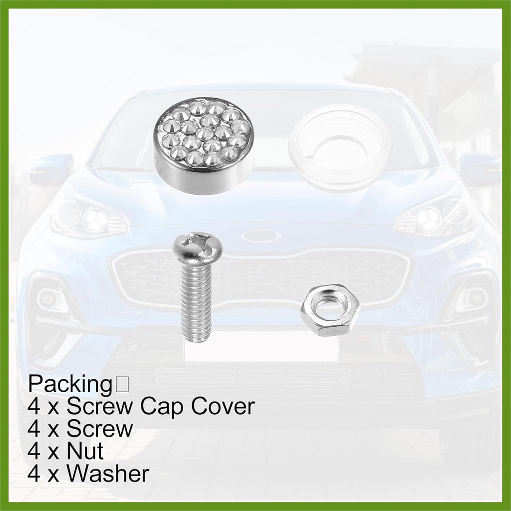 1 Set Bling Car License Plate Fasteners Screws Caps Covers White Universal Rhinestone License Plate Bolt Cap Plastic Washer Replace Parts Vehicle