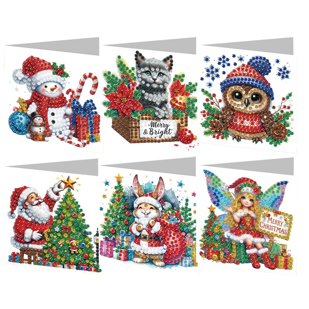 

6Pcs Merry Christmas DIY Diamond Painting Card Rhinestone Painting Card Kit Diamond Daily Wish Card for Family Friends Gift