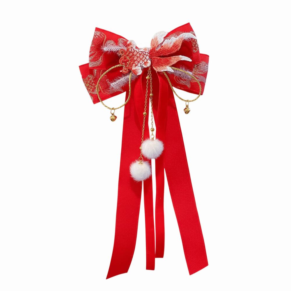 Red New Year Hairpin Ribbon Hanfu Hair Ornamen Holiday Bow Ribbon Hair Clip Festival
