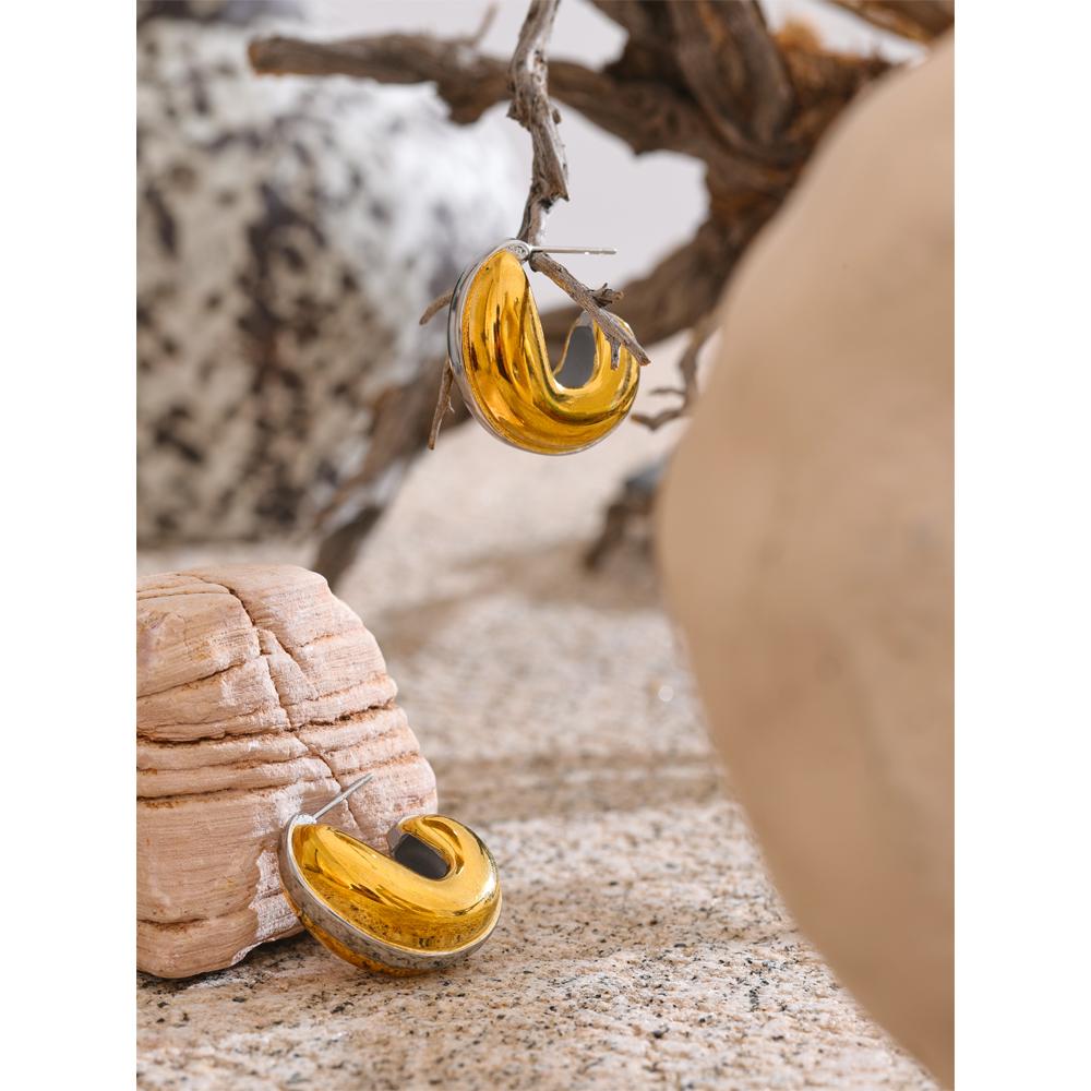 Eetit Glossy Stainless Steel C-Shape Unusual Waterproof Earrings Versatile Daily Texture Geometric Attractive Jewelry Gift