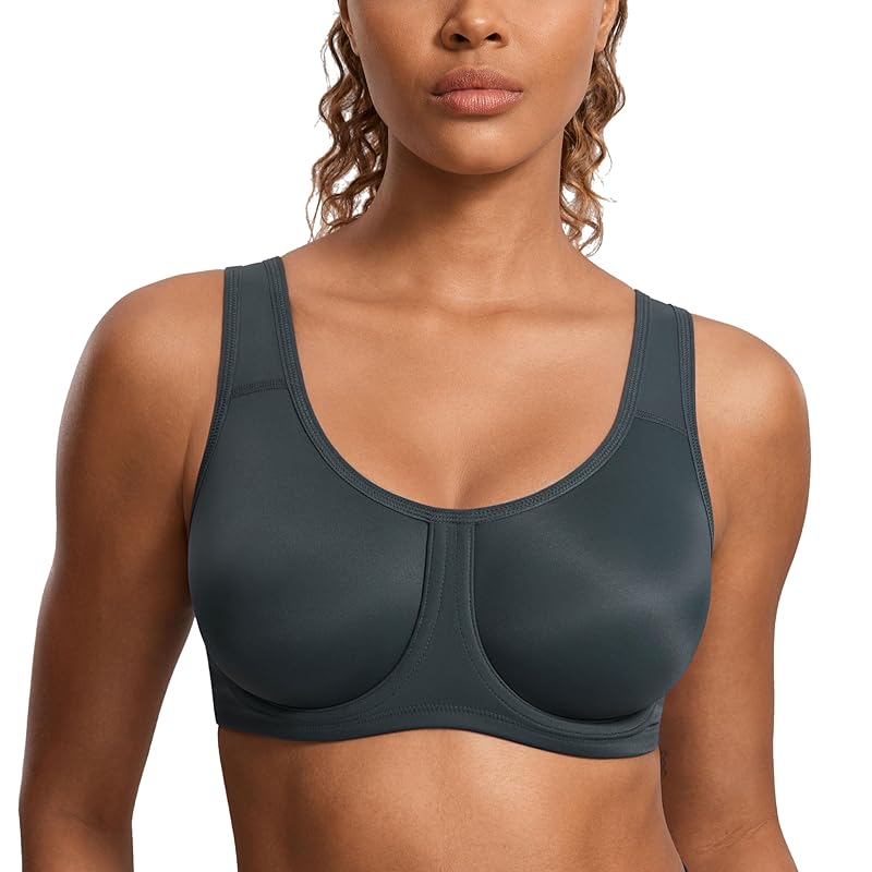 

[SYROKAN] ladies sports bra Doesn t shake With wire plus size bra fitness wear mold cup Plain color melanite F110