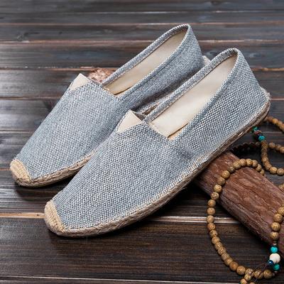 Scarpe morbide per anziani Scarpe di tela leggere e di personalità Scarpe pigre Slip-on da uomo Traspiranti Comode Suola spessa Lino