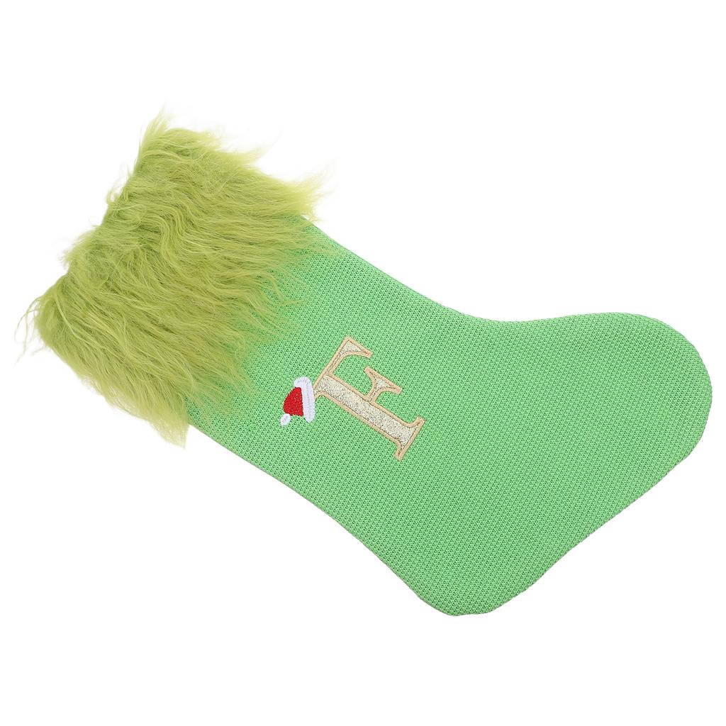 Large Green Knitted Christmas Stocking Letter M Embroidered Xmas Hanging Loop Holiday Party Decor Candy Treat Bag