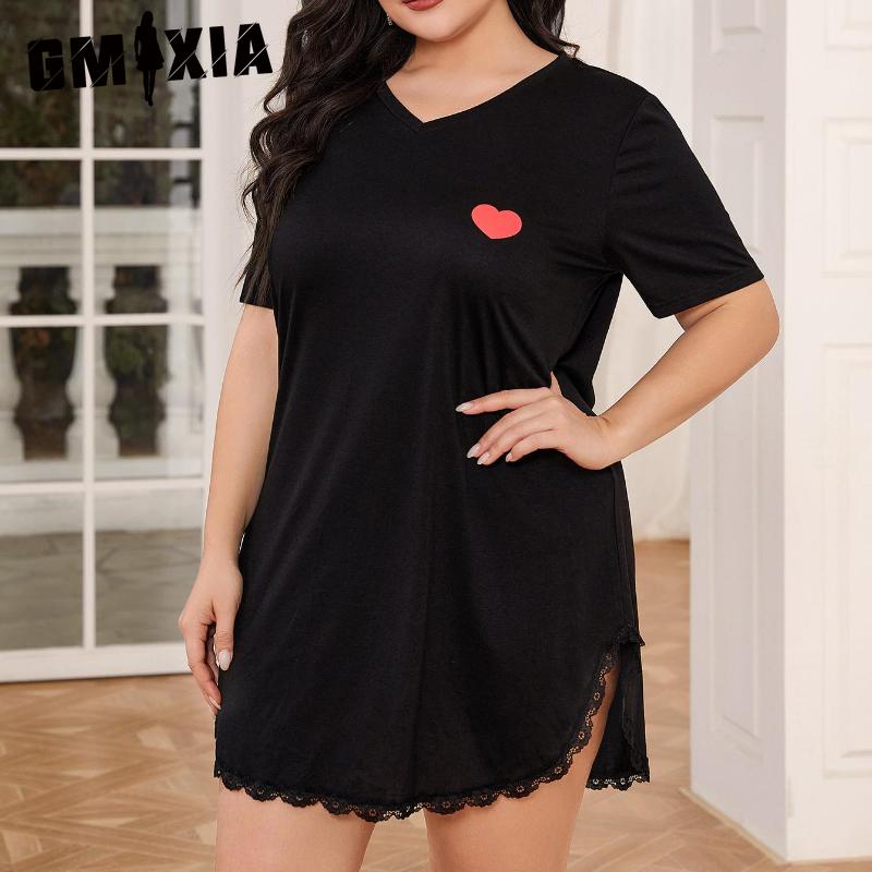 GMXIA Large Size Pajamas Women's Spring and Summer Short-sleeved Nightgown Loose Homewear