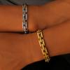 European Style 18K Gold Titanium Steel Square Link Necklace & Bracelet Set