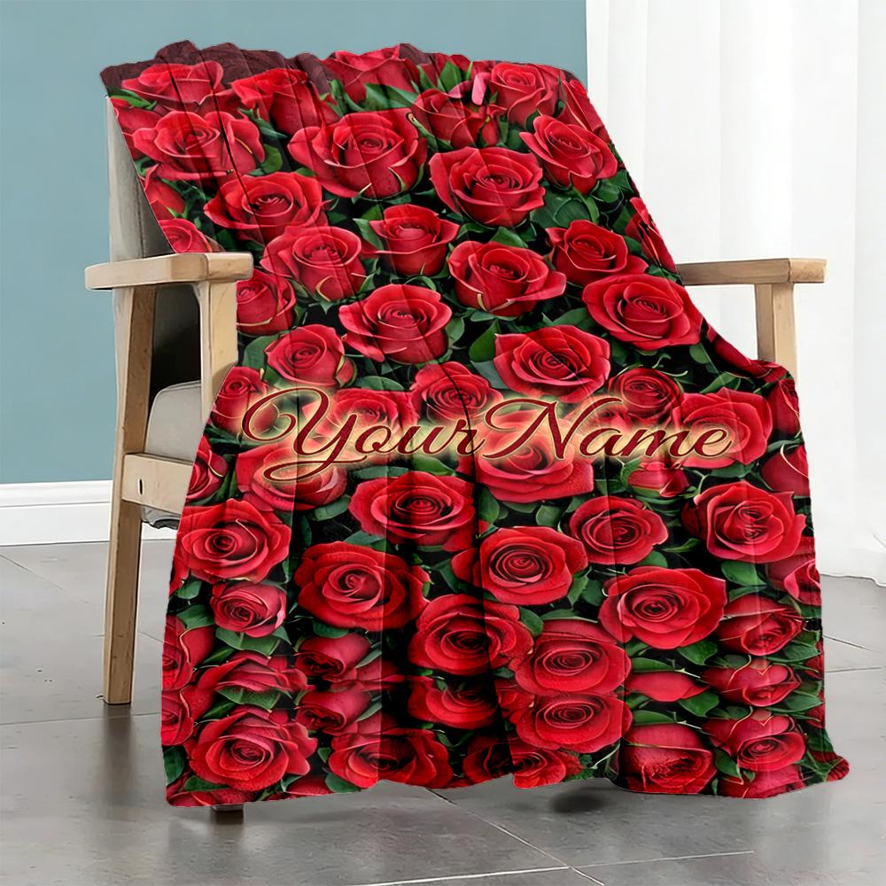 Rose Personalized Name Blanket Cozy Customizable Blanket Soft Warm Cozy Versatile for Office Chair Seaside Picnics Livingroom Four Seasons Multipurpos