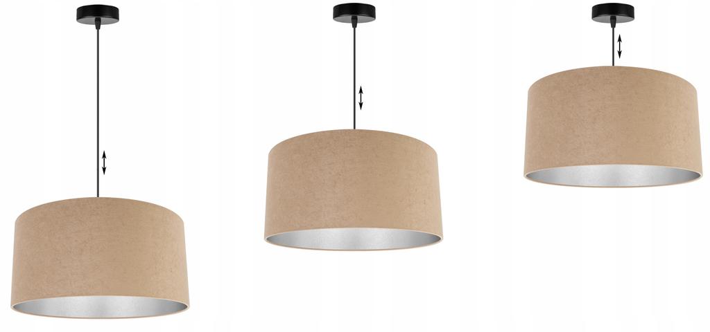 Hanging Lamp, Ceiling Chandelier, Chrome, Velvet Lampshade