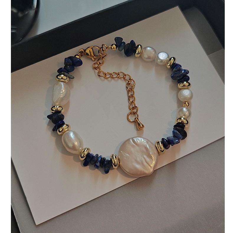 

18K Real Gold Copper Chain Exquisite Irregular Natural Stone Lapis Lazuli Freshwater Pearl Beads Beaded Necklace for Women