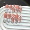 10pcs Sweet Girl Handmade French Tip Nails With 3D Bows And Sparkling Rhinestones Hand Painted Carved Press On Nails