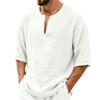 Camisa Casual de Lino para Hombre, Cuello en V, Manga Media, Corte Holgado, Tejido Ligero y Transpirable, Top de Verano