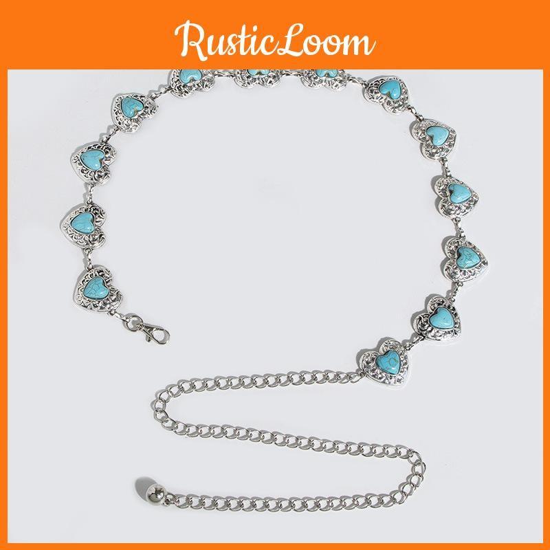 Women Waist Metal Chain With Heart Shaped Turquoise For Chic Winter Accessories