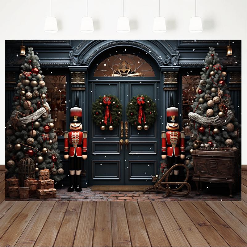 Mocsicka Christmas Photography Background Xmas Tree House Door Snowflake Decorations Children Baby Photo Backdrops Studio Banner