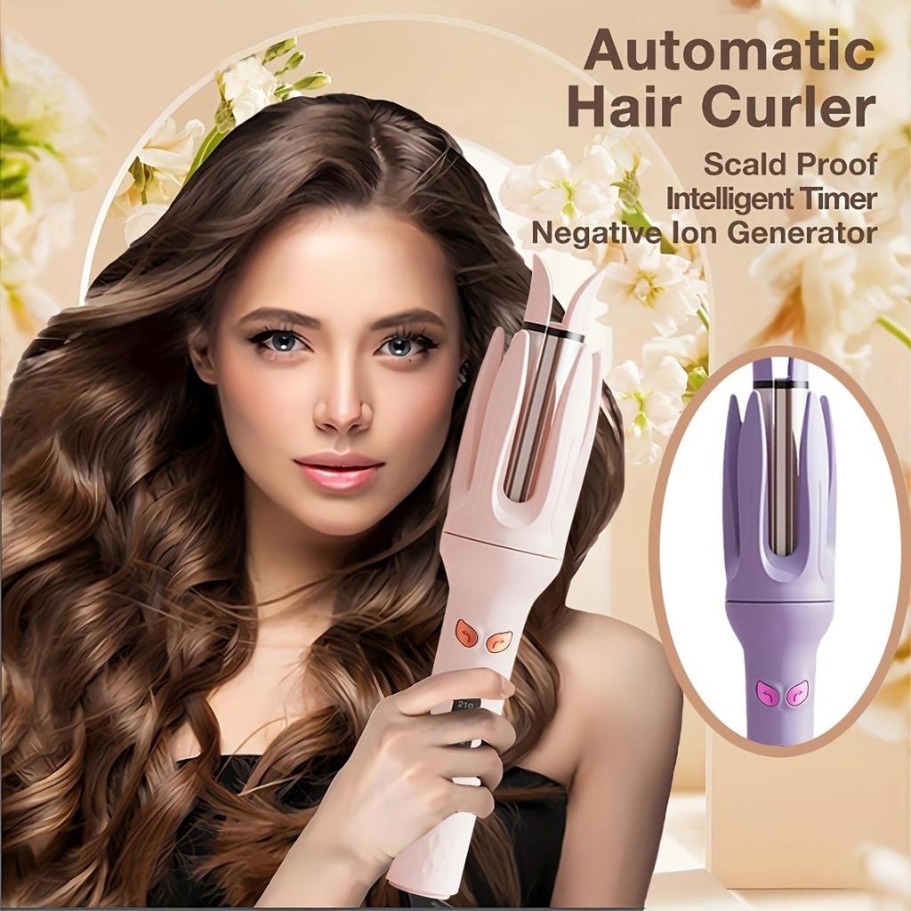 Automatic Hair Curler 28mm, 4 Temperature Settings, Rotating Curling Iron for Long Hair, Anti-Scald, with No Battery Required for Wet/Dry Use