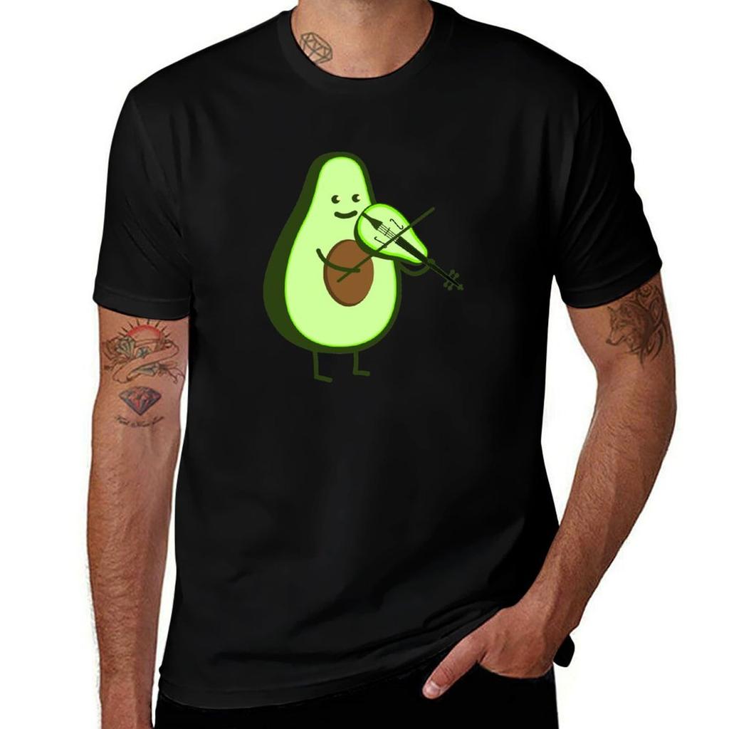 Funny Avocado With Violin Tshirt Casual Minimalist Short Sleeve Top