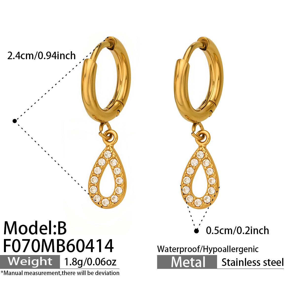 18K Gold Plated Zircon Hollow Water Drop Earrings - Stainless Steel, Non-Fading, Versatile Design.
