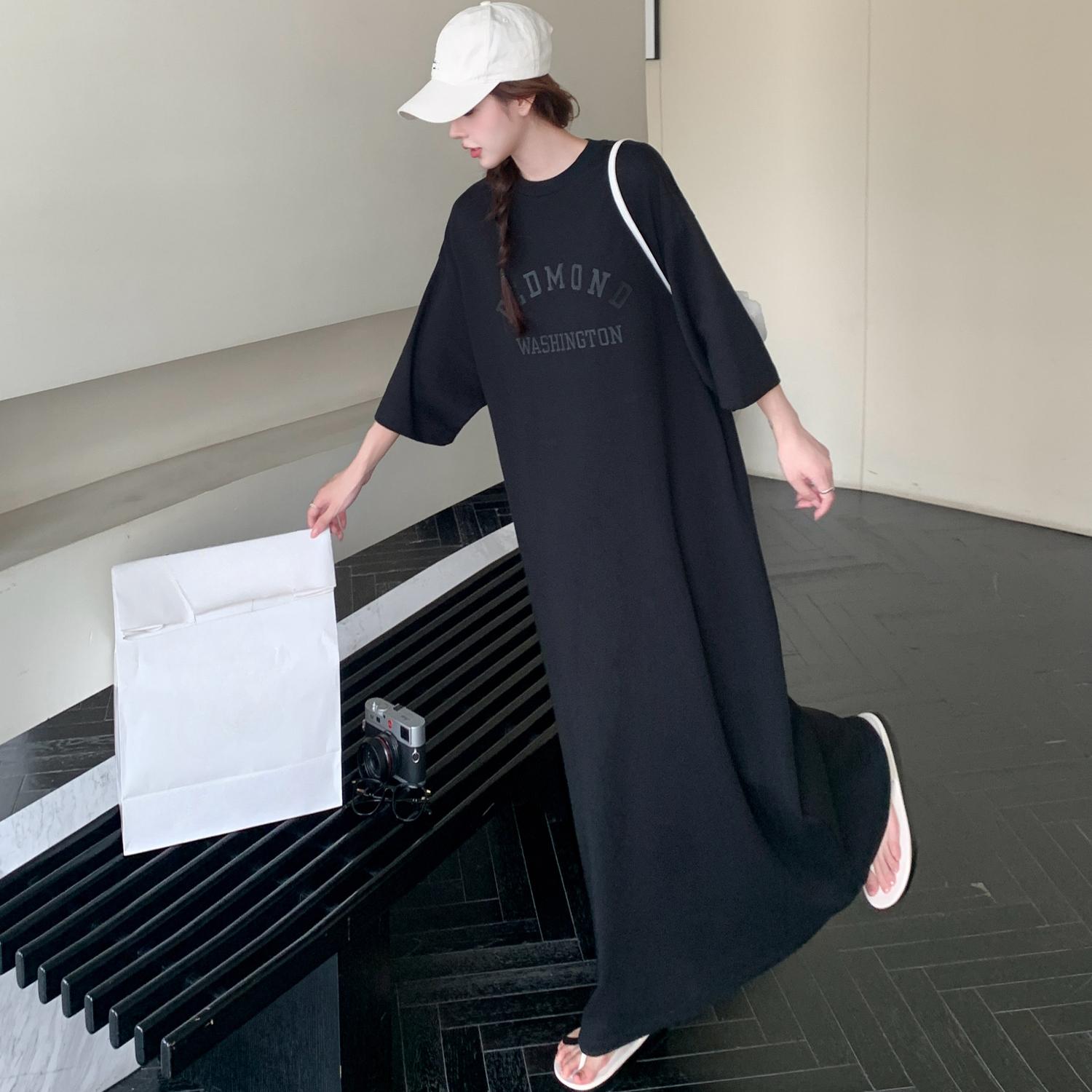 

DIMANAF 2025 Летнее платье больших размеров для женщин, свободное, винтажное, повседневное, базовое, с большим принтом букв, длинное платье 4XL