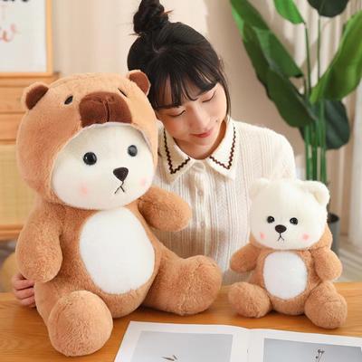 Cute Capybara White Bear Plush Toys Plush Animals With Hats Bear Kawaii Capibala Pillow Girls Room Decoration Children'S Gifts