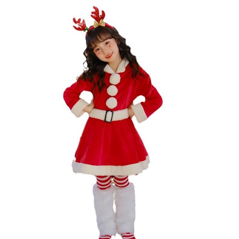 Costum de Crăciun pentru copii Rochie Elan Fustă Roșie Fetițe Grădiniță Moș Crăciun Mâneci Lungi
