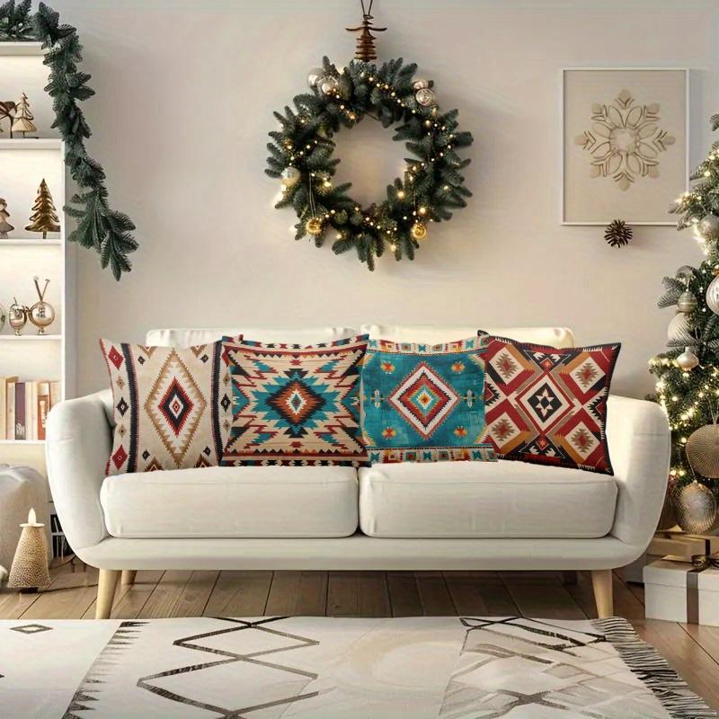 1Pc Boho Style Tribal Pillow Cover, Ethnic Themed Decor, Perfect For Living Room & Bedroom, Stylish Cushion For Home Aesthetics