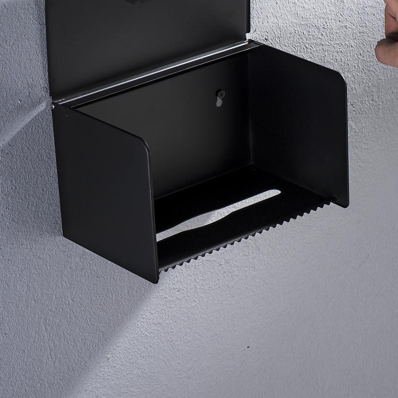 Stainless Steel Black Square Wall-Mounted Waterproof Tissue Box and Napkin Dispenser.
