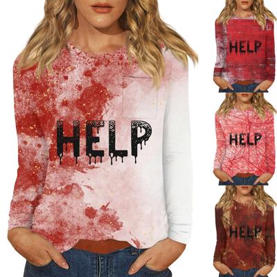 Damen-Oberteil mit Halloween-Print, Rundhalsausschnitt, langen Ärmeln, locker sitzend, langärmelig, lässig