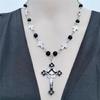 Fashionable Cross Pendant Necklace Pearls Beaded Chain Hiphop Collarbone Chain