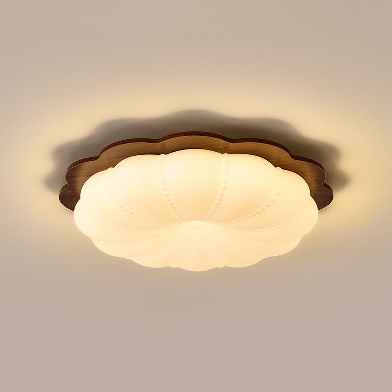 Retro Cream Style Walnut Ceiling Light - New Chinese Design for Bedroom & Study, Eye Protection.