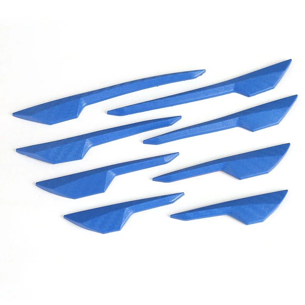 Automobile Anti-Collision Front Bumper Fin Splitter Rubber Guard Protector 8Pcs Carbon Fiber Look Set Car Exterior Parts синий