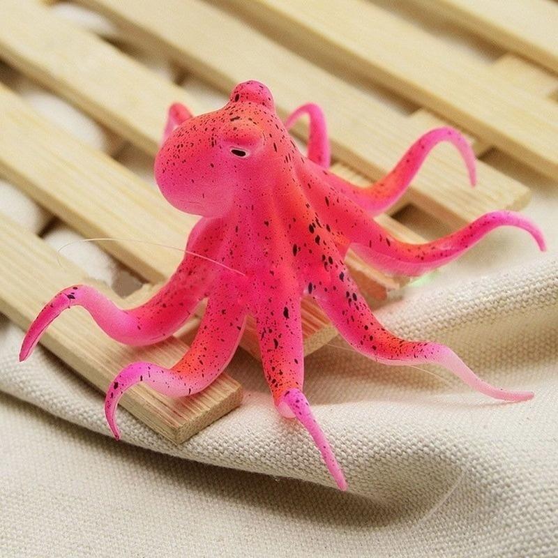 

1Pc Fluorescent Artificial Octopus Aquarium Ornament with Suction Cup Fish Tank Decoration красный