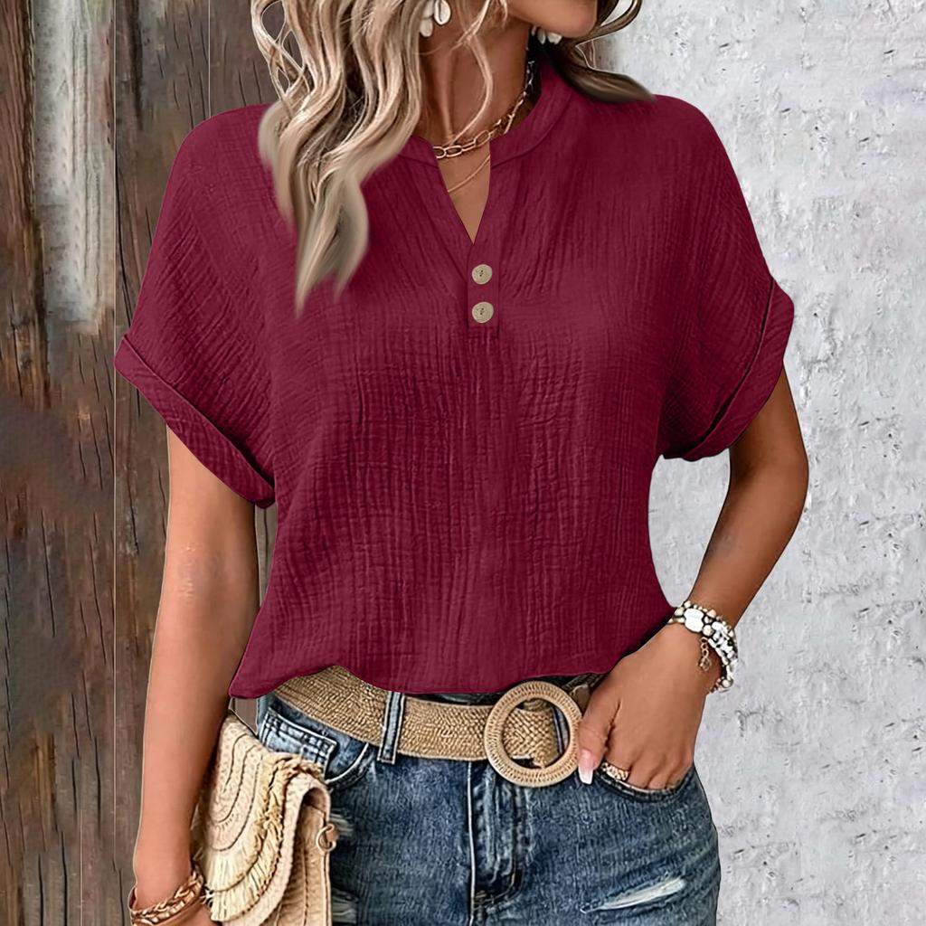 Womens Tops Short Sleeve Button V Neck Blouse Lightweight Summer Tops for Women Casual Shirts for Women Womens Clothing