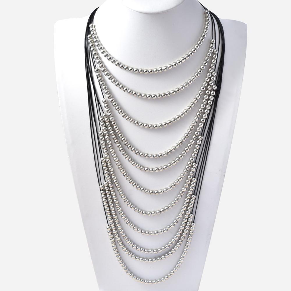 Layered Tassels Necklace Boho Multilayer Imitation Pearl Necklace  Wedding Jewelry