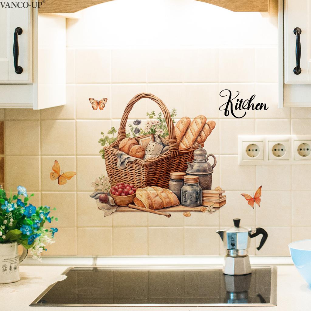Creative Bread Butterfly Floral Wall Stickers, Self-Adhesive Decor for Kitchen Cafe Home Background Decoration