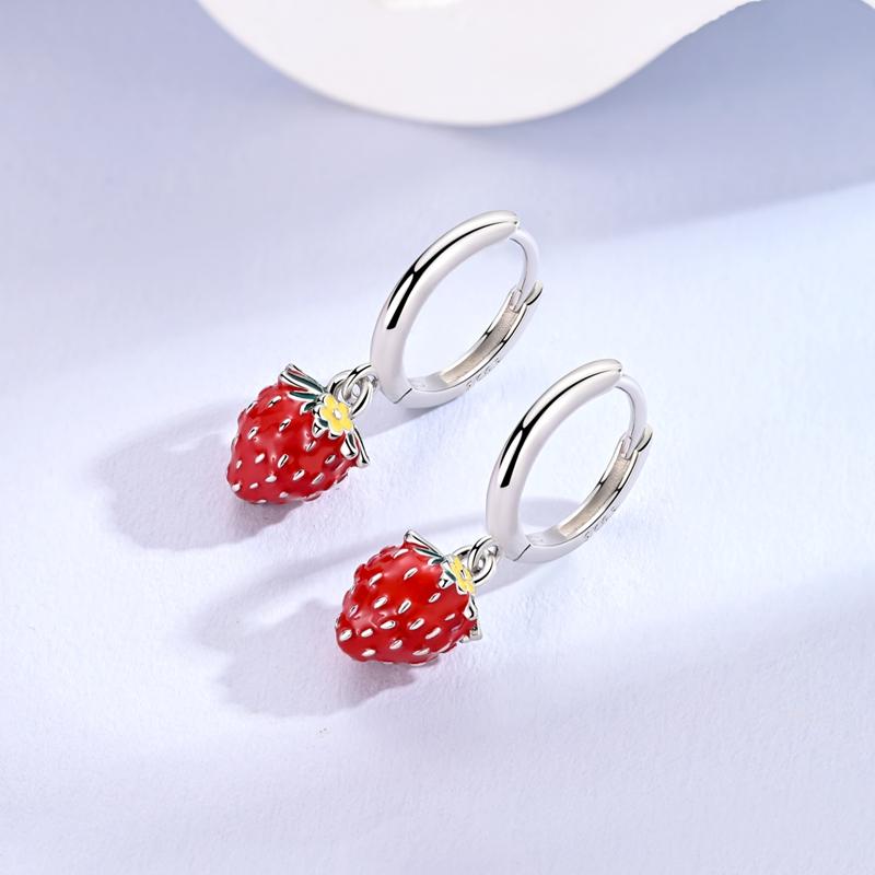 925 Silver Strawberry Drop Earrings for Women Anniversary Wedding Jewelry Gift