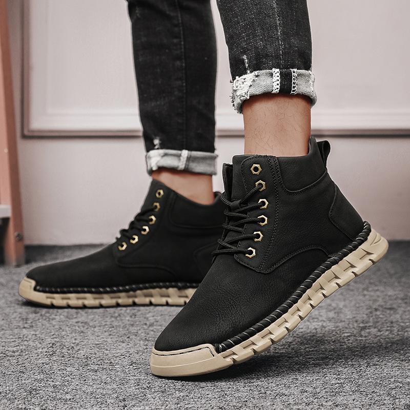 Boots men's autumn and winter new velvet warm Zhongbang cotton boots soft sole lace-up non-slip large size casual men's shoes
