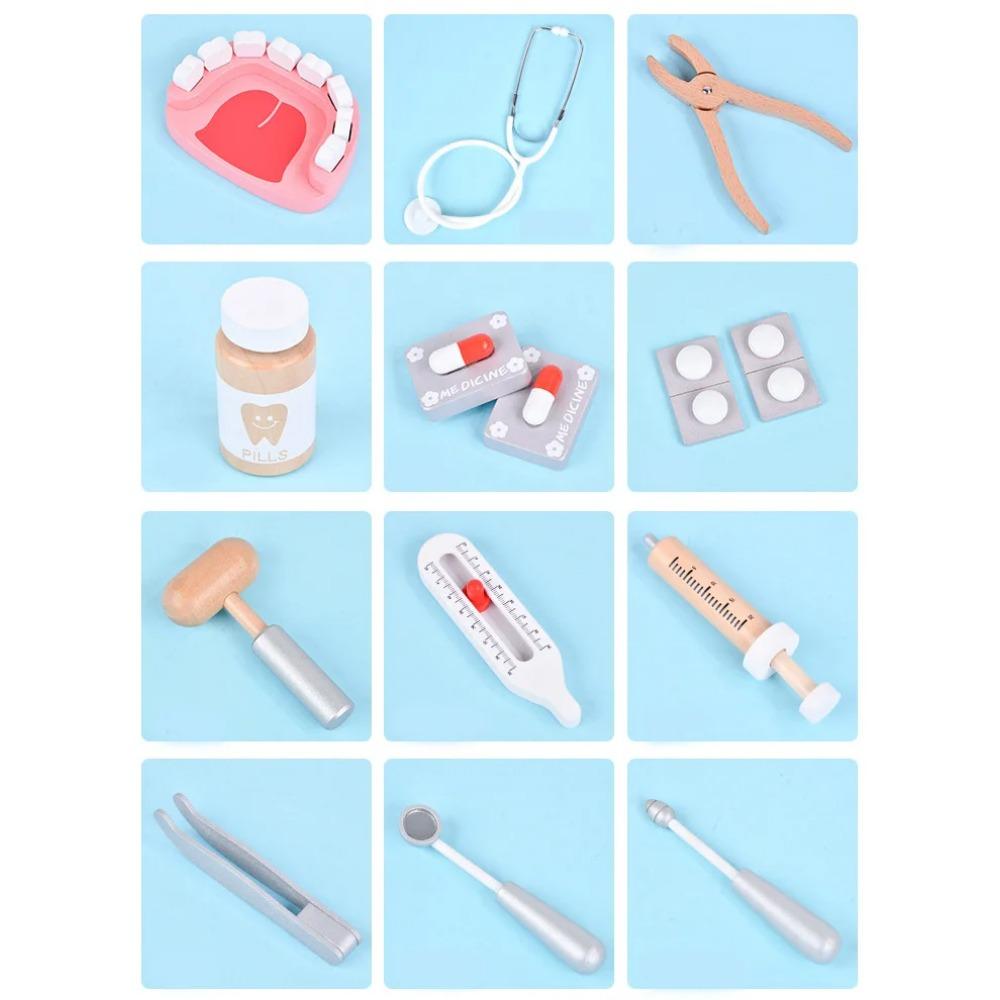 Jucării educative din lemn de doctor pentru copii, joc de rol, set de medicină pentru periaj dentar, simulare dentist