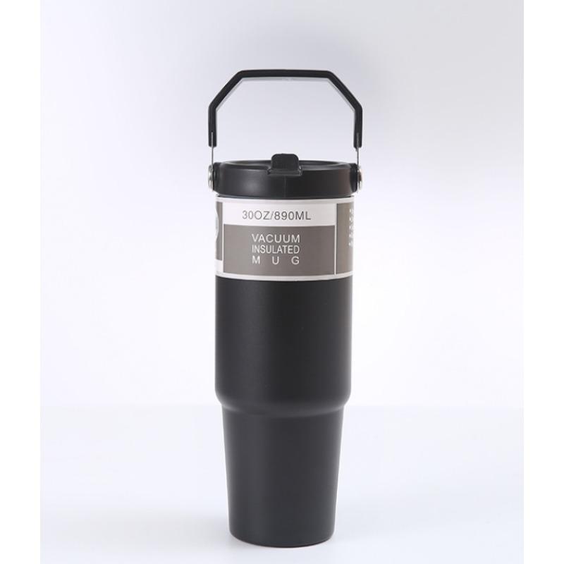 Portable Car Cup Stainless Steel Thermos Cup with Straw and Handle Double Wall Travel Sports Water Bottle Coffee Vacuum Bottle