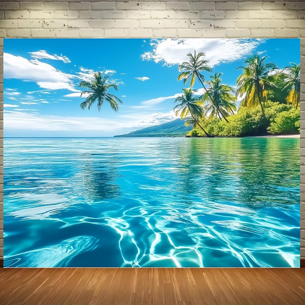 1 Piece of Beach-style Polyester Beach Scene Background Ocean Paradise with Palm Trees and Coconut Trees Party Decoration
