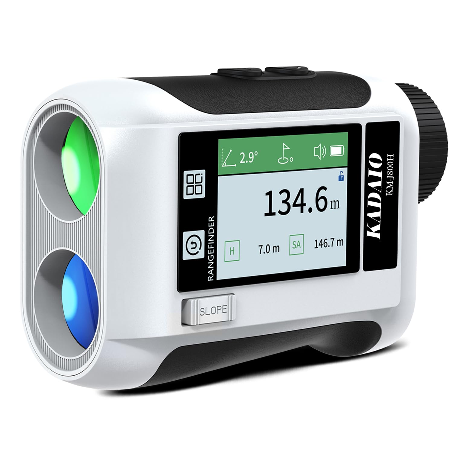 

KADAIO Golf Laser 874 YD LCD Voice Elevation Vibration Vertical Horizontal Speed Suitable for IP54 Dustproof with Dedicated Case Rangefinder, Range, білий