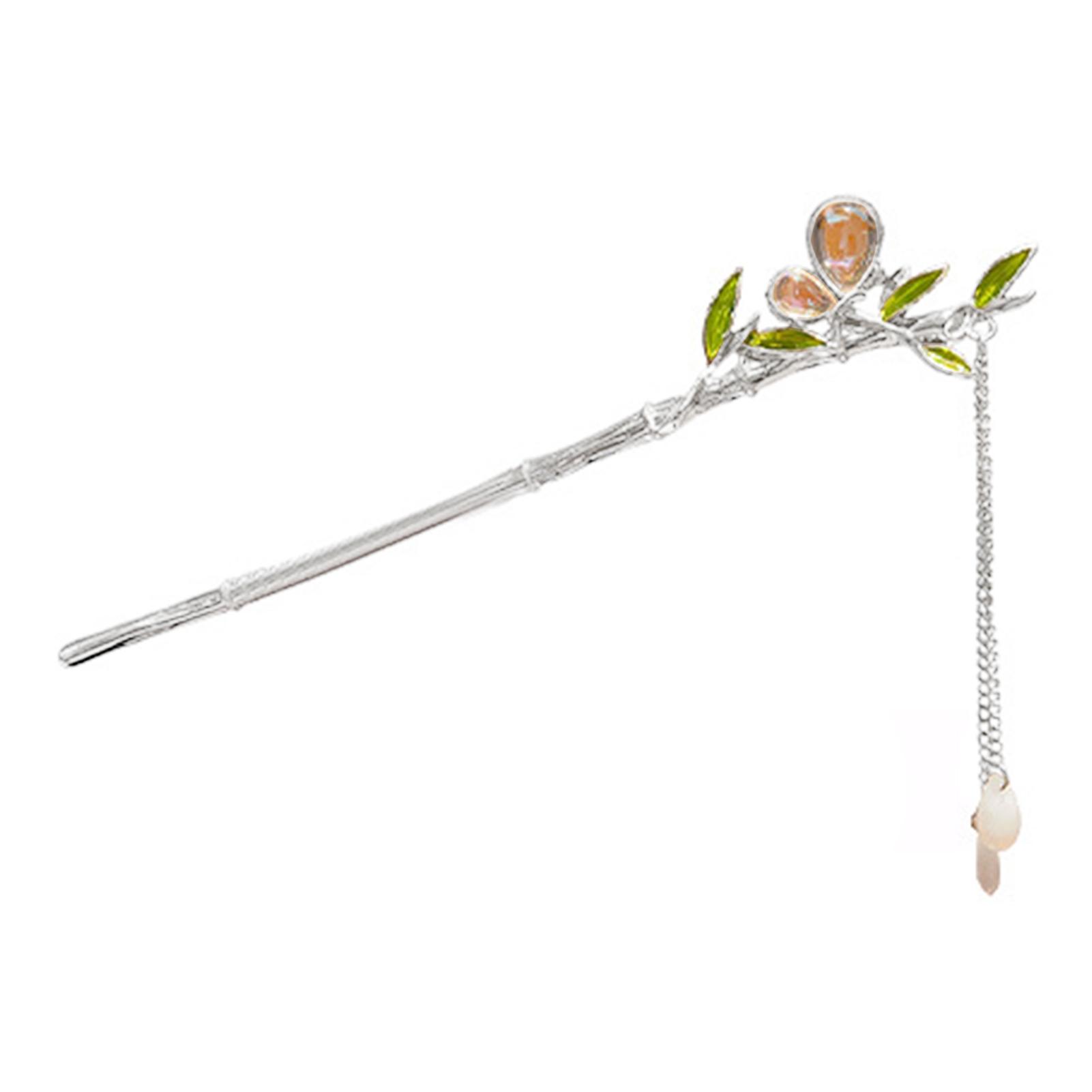 Green Bamboo Cat-Eye Tassel Hairpin For Hanfu And Ancient Style Dressing