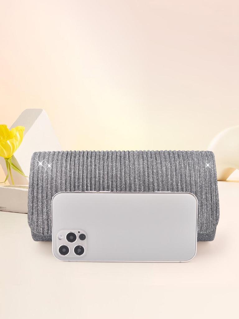 New Style Women's Shiny Pleated Crossbody Clutch - Perfect for Weddings, Cocktails, and Evening Events