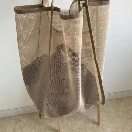 Storage Bag Large Capacity Mesh Tote Breathable Transparent Beach Bag for Swim Gym Shopping Foldable Compact Travel Bag Multipurpose Organizer