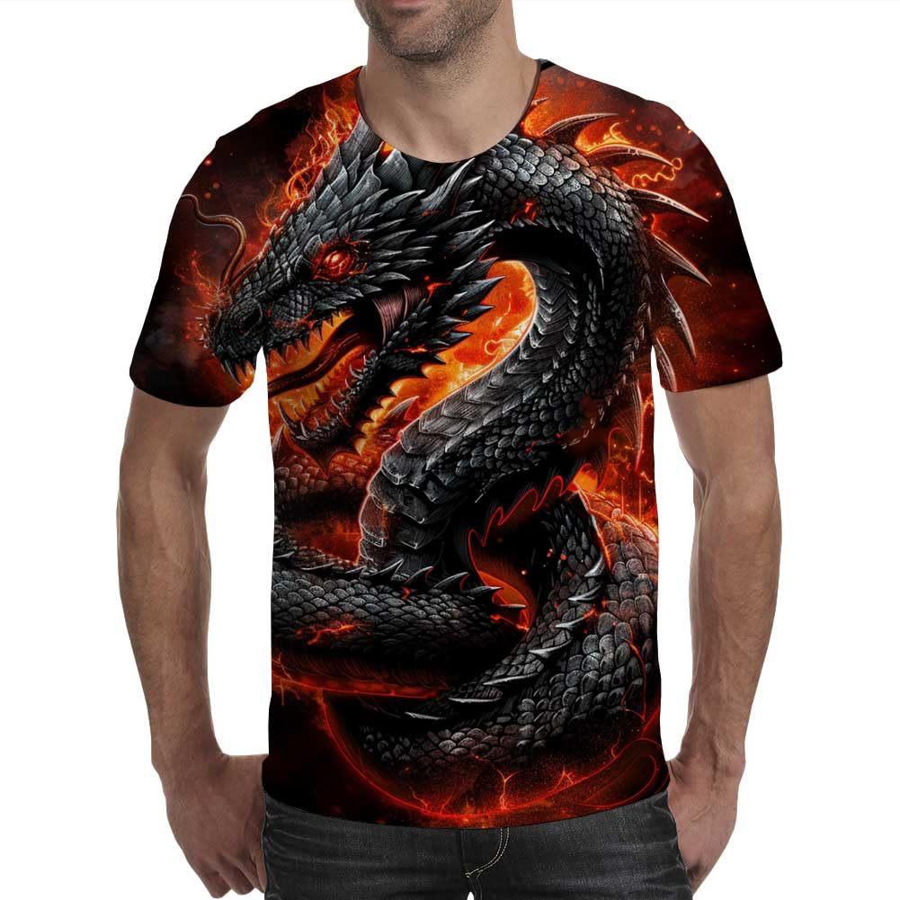 Summer Round Neck 3D Animal Pattern Print Top Fashionable Casual Short Sleeved Men's T-shirts