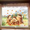 Maple Leaf Mushroom Decals Little Hedgehog Tree Stump Static Sticker, Watercolor Decorative Window Thanksgiving Decorations Decal, Reusable PVC Cling