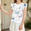 Girls' Short Sleeve Floral Print Ruffle T-Shirt - Casual Round Neck Top for Spring and Summer